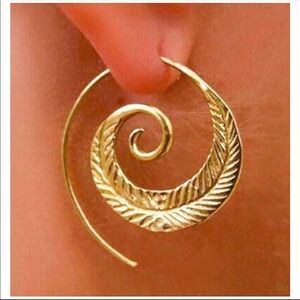 NEW Gold Plated Swirl Earrings Boho Ethnic Round Hoop Stainless Steel